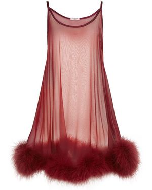 Gilda & Pearl Fur Trim Babydoll Dress, Pink, S/m