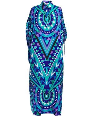 PUCCI Silk Printed Kaftan Maxi Dress - Blue