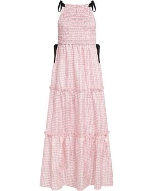 Ganni Smocked Check Maxi Dress - Pink
