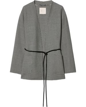 Marina Rinaldi Virgin Wool Houndstooth Coat - Gray