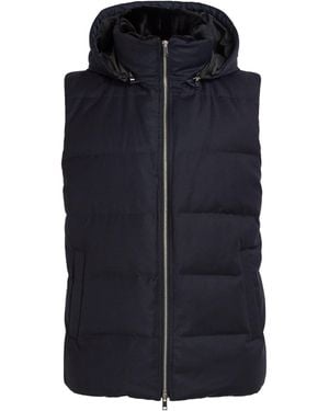 Yves Salomon Virgin Wool-Silk Down Hooded Gilet - Blue