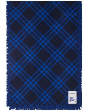 Burberry Wool-Silk Wide Check Scarf - Blue