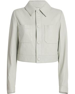 FRAME The Button Front Leather Jacket - Gray