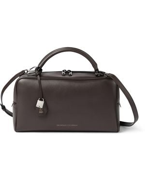 Brunello Cucinelli Leather Explorer Boston Top-Handle Bag - Brown