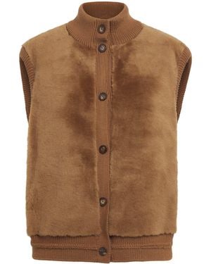 Lafayette 148 New York Shearling-Camel Hair Quilted Gilet - Brown