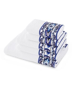 Dolce & Gabbana Set Of 5 Cotton Majolica Bath Towels - Blue