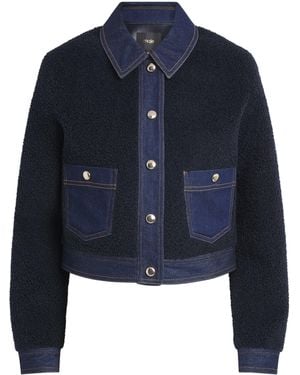 Maje Bouclé Denim-Trim Jacket - Blue