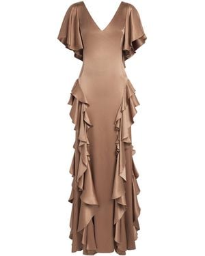 Gabriela Hearst Silk Satin Ruffled Spiral Maxi Dress - Brown