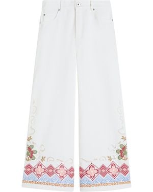 Weekend by Maxmara Embroidered Wide-Leg Jeans - White
