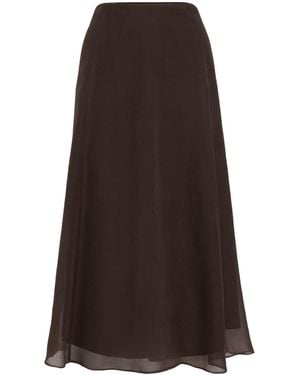 Brunello Cucinelli Silk Midi Skirt - Brown