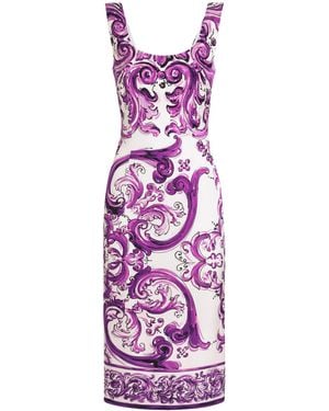 Dolce & Gabbana Majolica Print Midi Dress - Purple