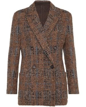 Brunello Cucinelli Silk Check Textured Blazer - Brown