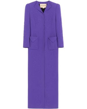 Valentino Floral-Embroidered Coat - Purple