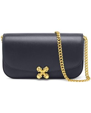 McQueen Small Leather Skull Flower Cross-Body Bag - Blue