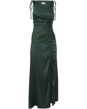 Ganni Satin Ruched Maxi Dress - Green