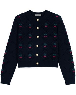 Maje Wool Cherry-Embroidered Cardigan - Blue