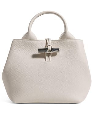 Longchamp Small Leather Le Roseau Top-Handle Bag - White