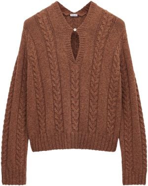 Loewe Wool Cable-Knit Sweater - Brown