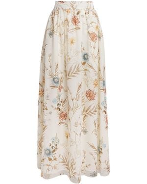 Eleventy Silk Floral Print Maxi Skirt - Natural
