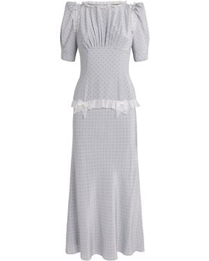 Alessandra Rich Silk Polka-Dot Maxi Dress - Gray