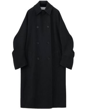 Loewe Wool-Blend Double-Breasted Trench Coat - Black