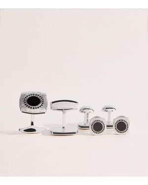 Tateossian Onyx Graffiato Rounded Square Cufflinks And Studs Set - Pink