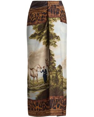 Ralph Lauren Debbie Scenic-Print Silk Twill Skirt - Natural