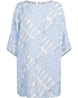 PUCCI Silk Printed Kaftan Mini Dress - Blue