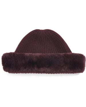Yves Salomon Wool-Cashmere Rabbit Fur Trim Beanie - Red