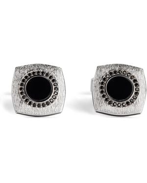 Tateossian Rhodium-Plated Graffiato Rounded Square Cufflinks - Black