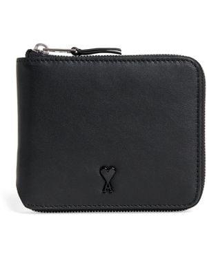 Ami Paris Leather Zipped Wallet - Black