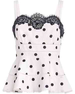 Self-Portrait Linen-Cotton Polka Dot Top - White