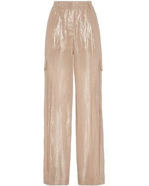 Brunello Cucinelli Lamé Cotton Wide-Leg Trousers - Natural