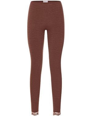Hanro Wool-Silk Lace-Hem Leggings - Brown