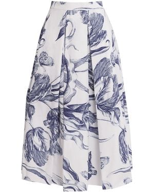 Erdem Cotton Floral Pleated Midi Skirt - White