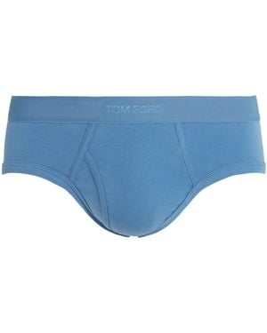 Tom Ford Stretch-Cotton Logo Briefs - Blue