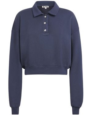 ÉTERNE Cotton-Blend Cropped Polo Sweatshirt - Blue