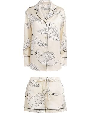 Olivia Von Halle Silk Swans Alba Pyjama Set - Natural