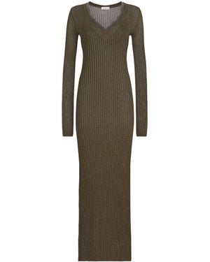 Brunello Cucinelli Rib-Knit Sparkling Maxi Dress - Natural