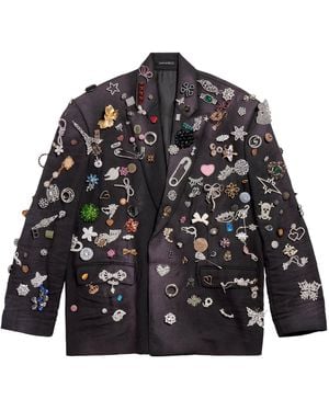 Balenciaga Wool Brooches Tailored Jacket - Black