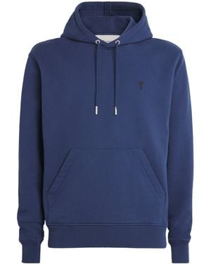 Ami Paris Cotton Ami De Coeur Hoodie - Blue