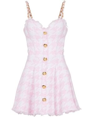 Balmain Tweed Houndstooth Mini Dress - Pink