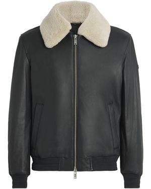 Moose Knuckles Shearling-Trim Leather Bomber Jacket - Black