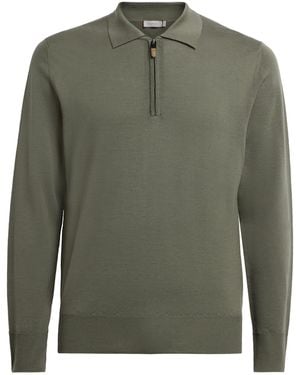 Canali Wool Quarter-Zip Polo Jumper - Green
