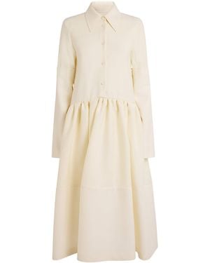 Jil Sander Silk-Wool Shirt Midi Dress - Natural