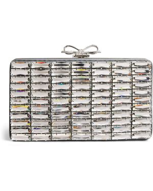 Self-Portrait Crystal Rectangular Clutch Bag - Metallic
