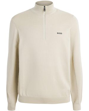 BOSS Ribbed Logo Quarter-Zip Sweater - White