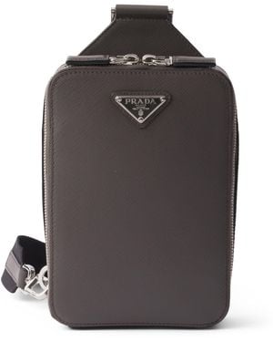 Prada Saffiano Leather Brique Cross-Body Bag - Grey