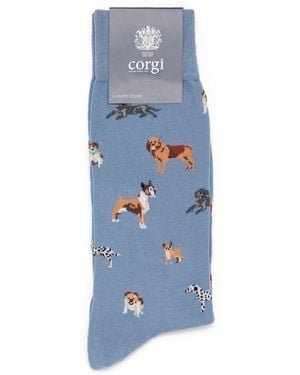Corgi Jacquard Dog Socks - Blue