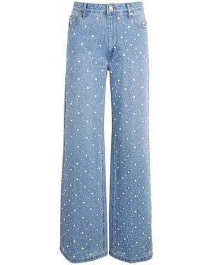 Sandro Embellished Wide-Leg Jeans - Blue